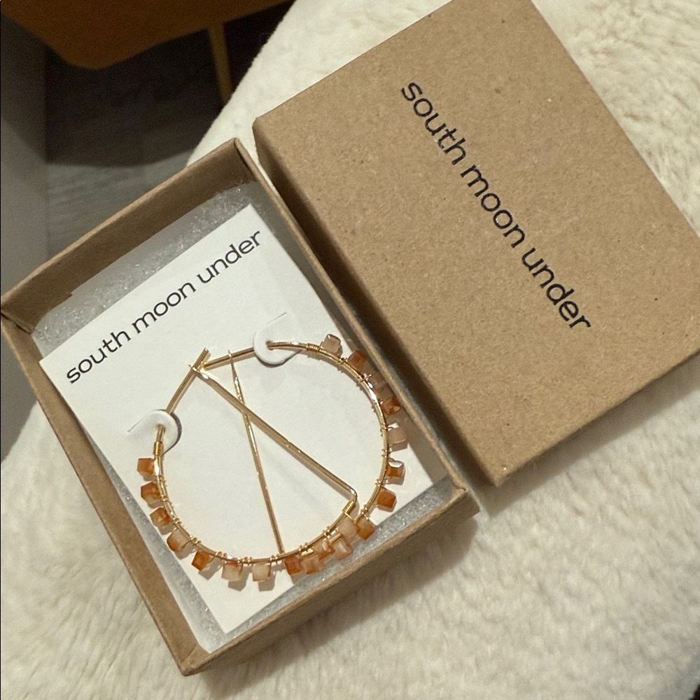 South Moon Under Gold and Orange Beaded Hoop Earrings